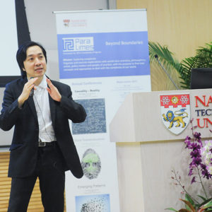 Mile Gu (Nanyang Assistant Professor and National Research Foundation Fellow, Complexity Institute and School of Mathematical and Physical Sciences, Nanyang Technological University) gives his talk, "Quantum simplicity: Can quantum mechanics better isolate the causes of natural things?."