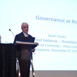 Seán Cleary (Chairman of Strategic Concepts (Pty) Ltd and Executive Vice Chair of the FutureWorld Foundation, South Africa) gives his talk, "Governance at risk."